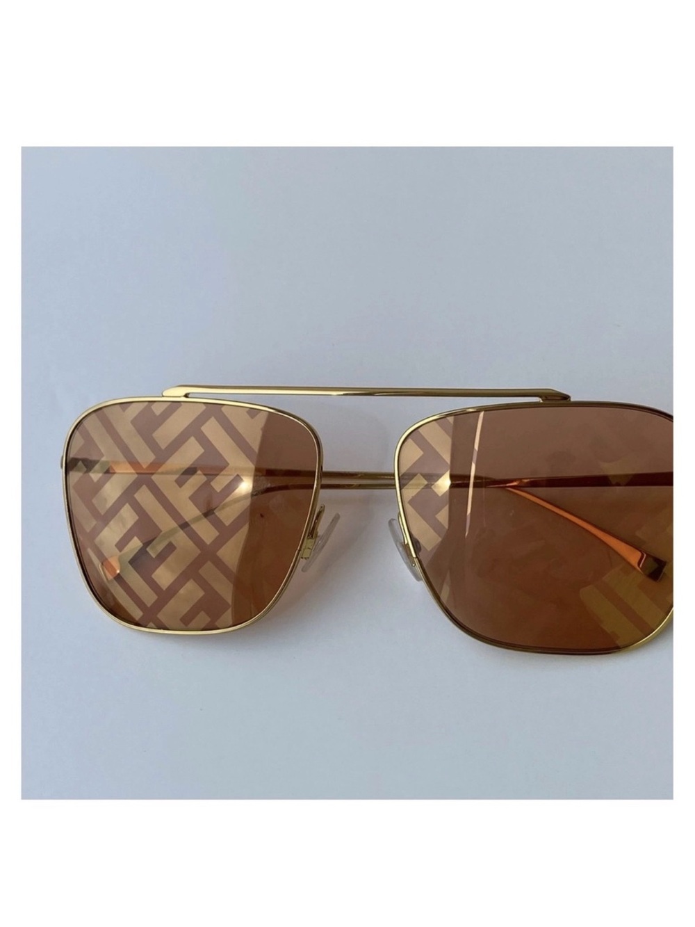 Fendi Gold Frame Rose-Tinted FF Logo Square Aviator Sunglasses - Picture 4 of 5